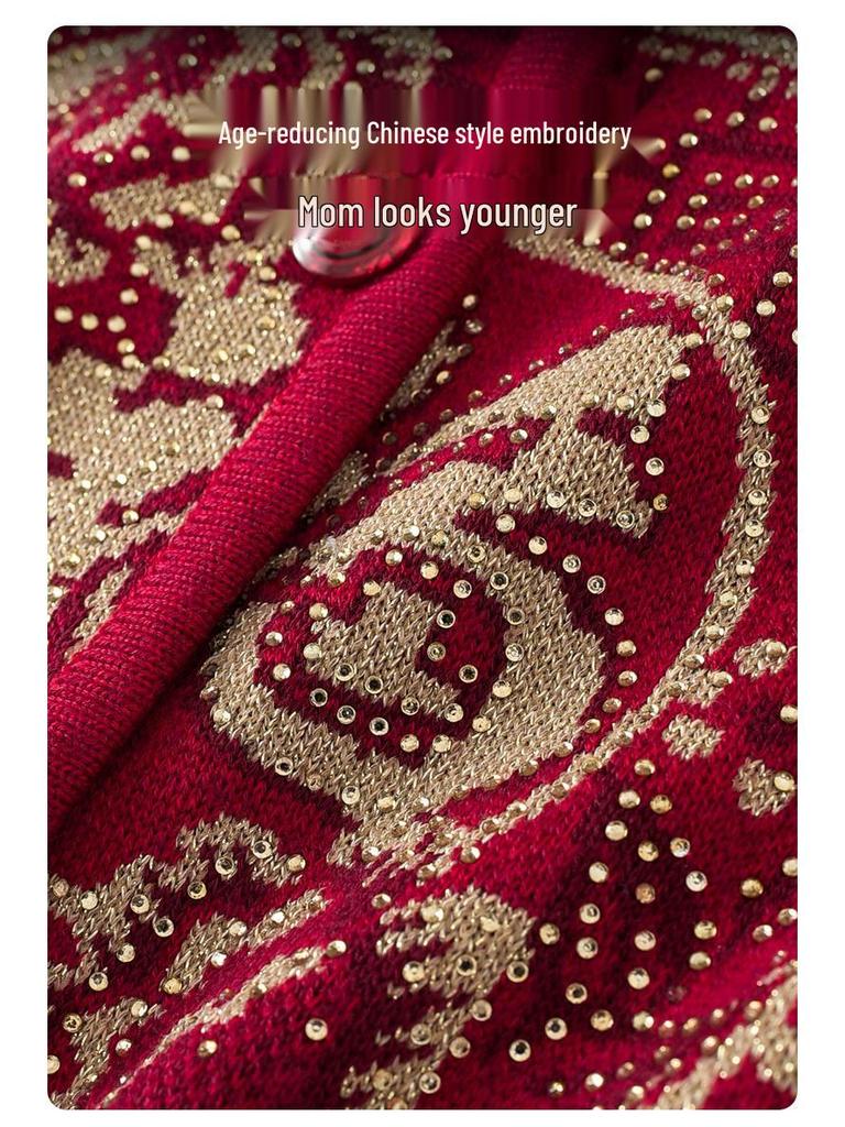 2025 New Style Tang Suit Plus Velvet Warm Sweater for Middle-Aged and Elderly Women