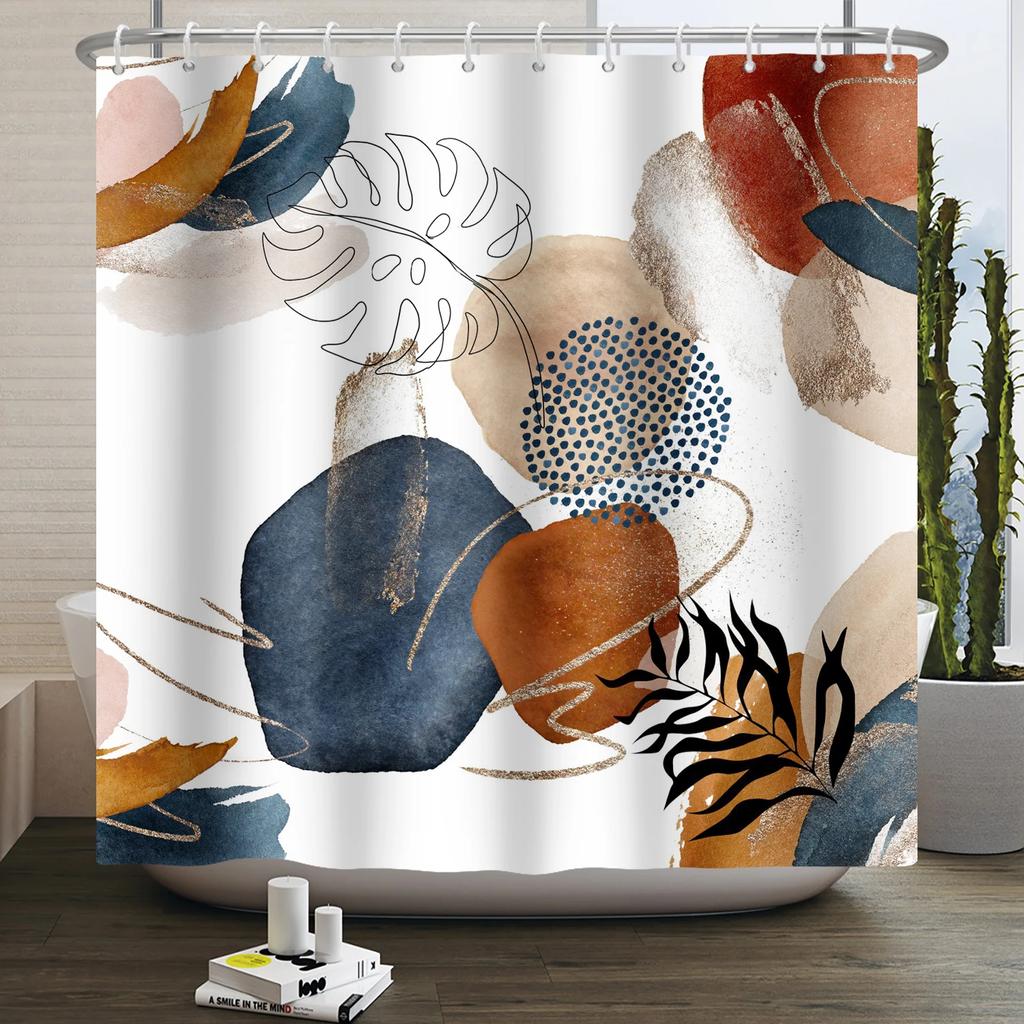 Nordic Wind Boho Shower Curtain for Bathroom Abstract Mid Century Modern Minimalist Geometric Arch Beige Bohemian Bath Curtain