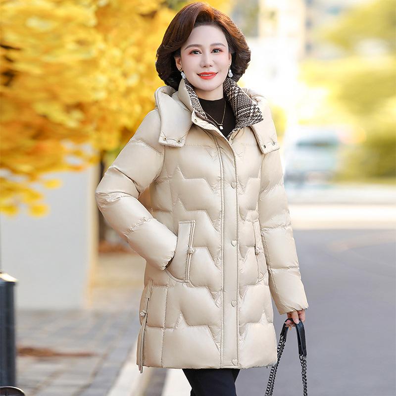 

Женский зимний пуховик новый средней длины утолщенный с капюшоном для женщин среднего и пожилого возраста большого размера 6XL-160-87.5 kg