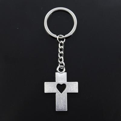 New Keychain 41x30mm Cross Heart Cut Pendants DIY Men Car Key Chain Ring Holder Keyring Souvenir Jewelry Gift