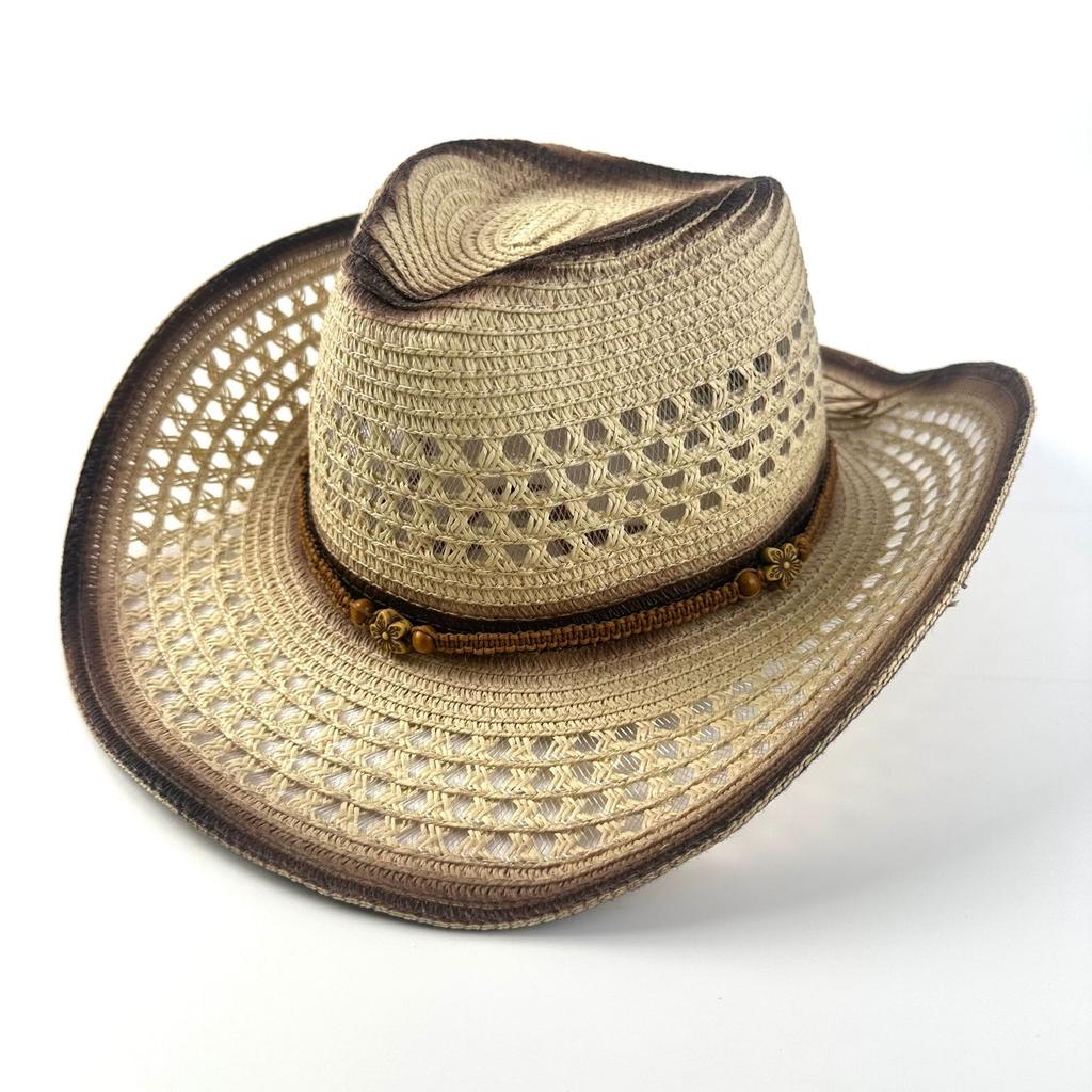 New Western Denim Straw Hat Retro Ethnic Style European And American Jazz Hat Outdoor Leisure Top Hat Curved Brim Hat