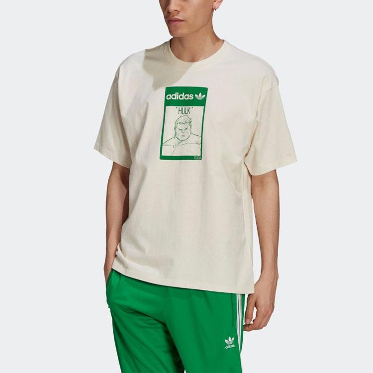 adidas Originali Marvel Hulk Stampa T-shirt a Maniche Corte Girocollo Largo Unisex Top Bianco Sporco GP3398