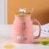 Cartoon Couple Cute Cat Ceramic Mug with Lid and Spoon