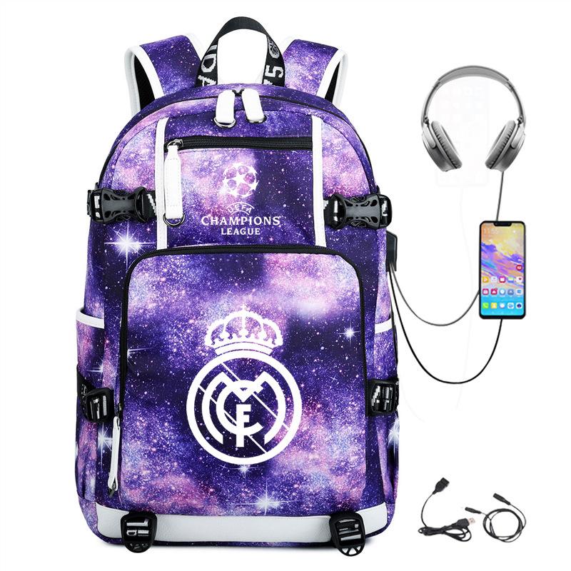 Football Printed Student Backpack Multifunctional Usb Interface Large Capacity Leisure Travel Backpack