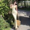 Holiday Style Sexy V-neck Floral Suspender Dress Women's Summer Backless Slim Waist Hip Fish Tail Long Skirt
