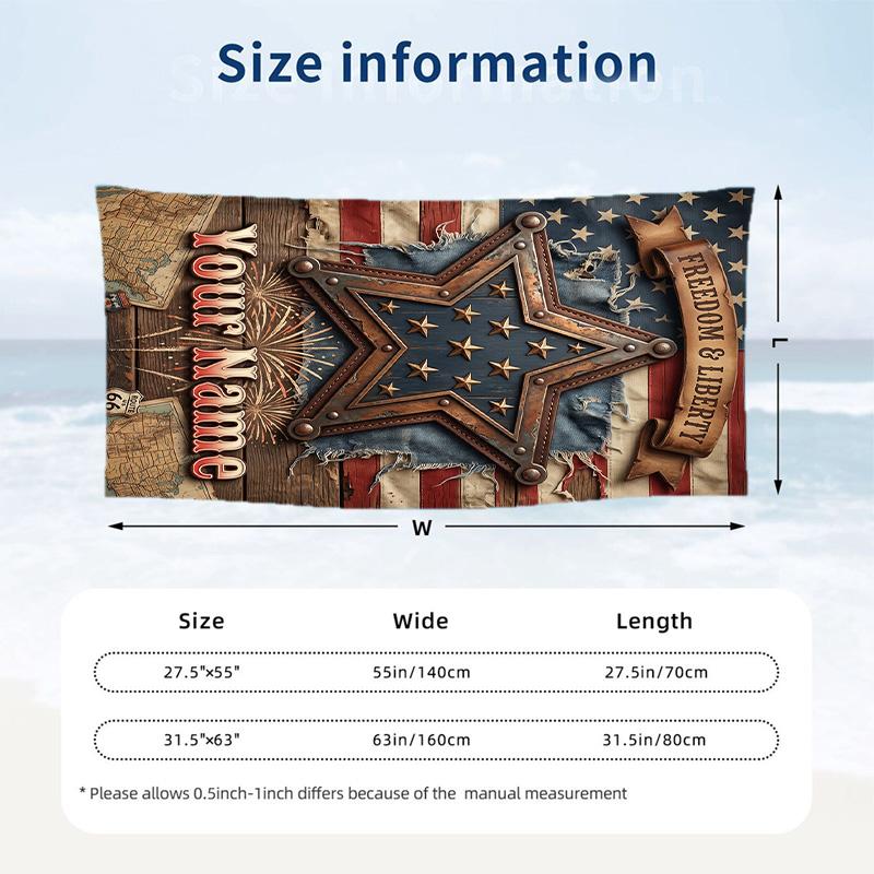 American Patriotic Theme Beach Towel Personalized Custom Name & Text Soft Quick Dry Beach Towel for Swimming Travel