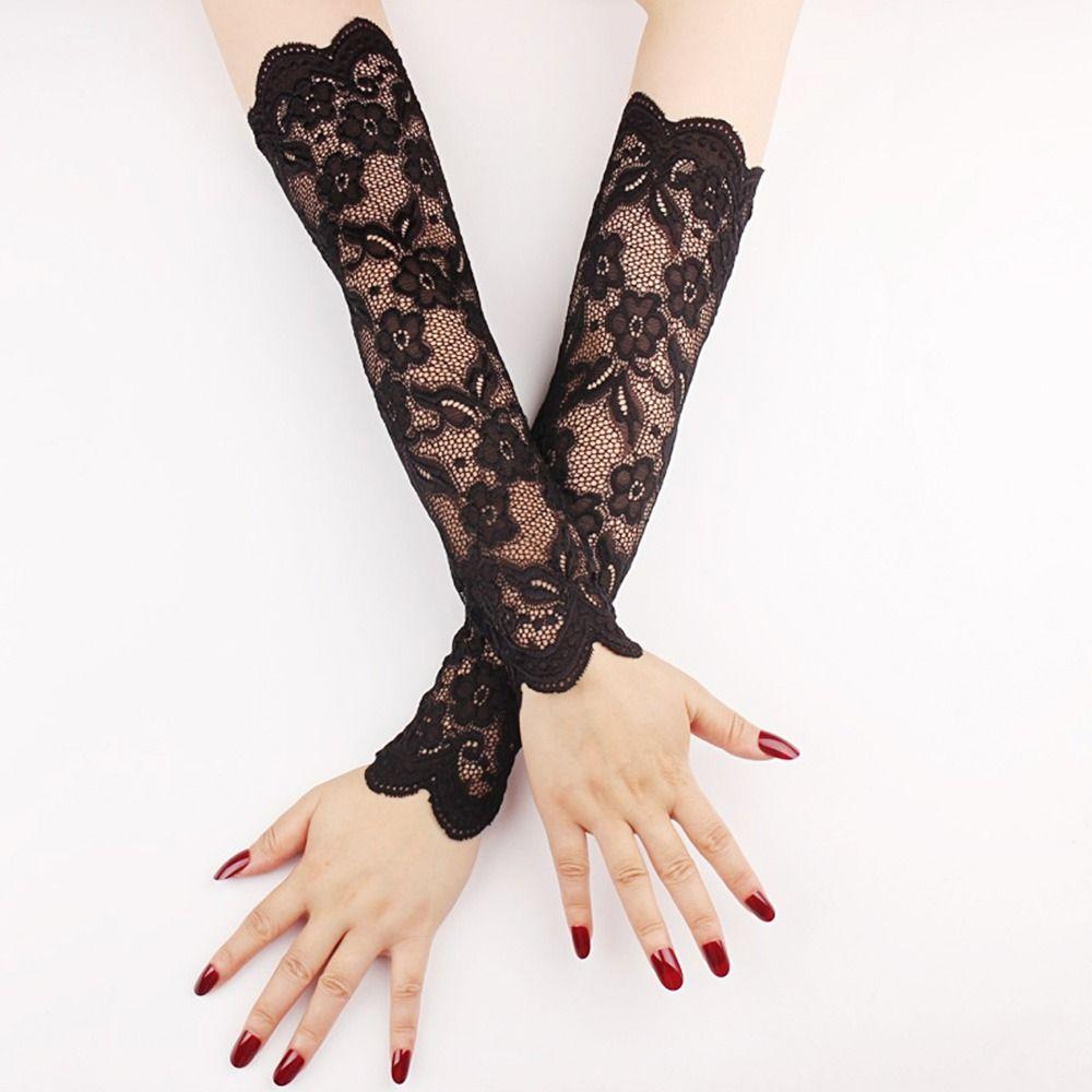 Long Lace Hollow-Out Fingerless Gloves Cycling Gloves Arm Sleeves Finger Mittens