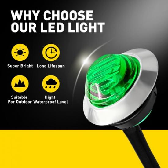 10X 3/4" Strobe+Steady Marker Lights Dual Function Green LED 12V 24V Warning