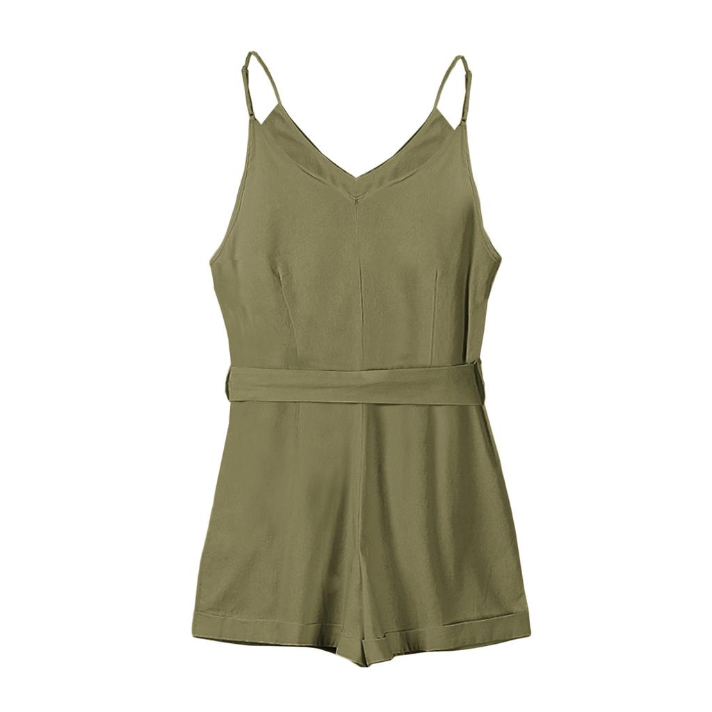 Pagliaccetto da donna estivo casual in cotone tuta corta spallina sottile senza maniche salopette vestibilità ampia con tasche