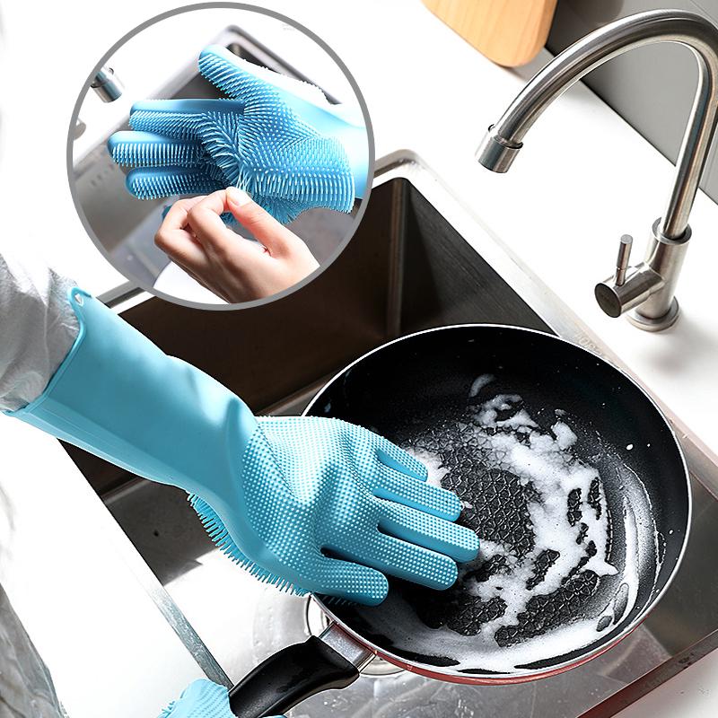 1 pár rukavic na mytí nádobí Silikonová gumová houbička Rukavice pro domácnost Čistička pro domácnost Kuchyň Čisté nářadí Dropshipping Kitchen