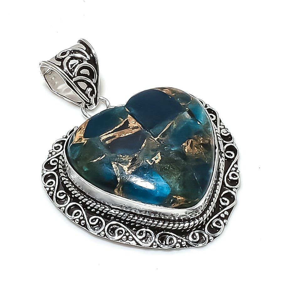 Natural Copper Blue Apatite Gemstone 925 Sterling Silver Pendant 2.05  ETC-14028