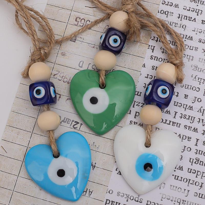 Evil Eye Heart Hand Woven Rope Wall Hanging Fashion Car Key Ring Decorated Living Room Wall Hanging Car Accessories