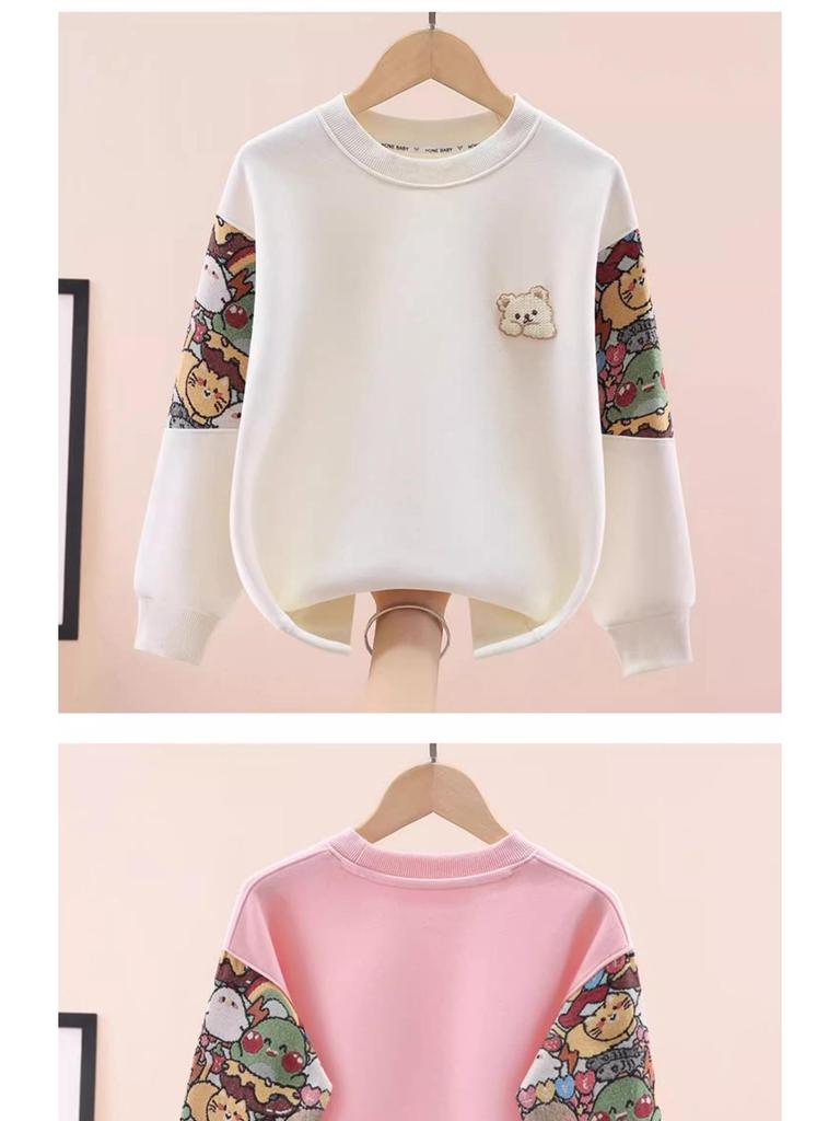 Girls' White Long Sleeve Sweatshirt - Spring Fashionable Top for Children