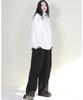Deumakeu Wide-Fit Corduroy One-Pleat Elastic Pants Black