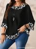 Plus Size Women's Leopard Print Patchwork T-shirt for Spring & Autumn