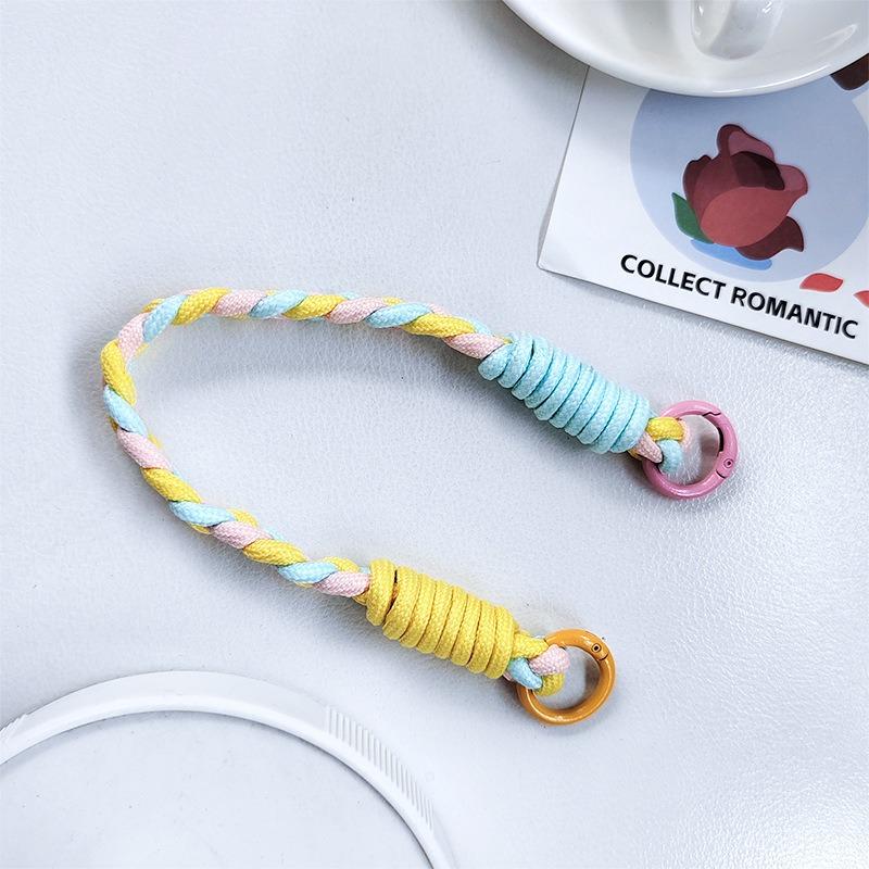 Dopamine Color Braided Three-strand Twist Short Rope Mobile Phone Lanyard Water Cup Keychain Universal Portable