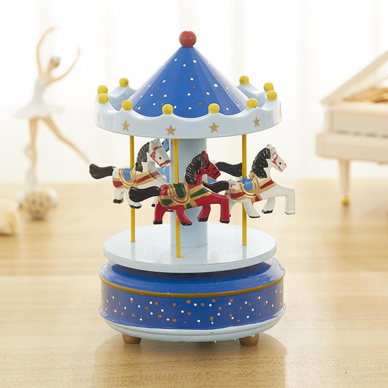 6 Colors Wooden Music Box Toy Child Baby Game Home Decor Carousel Horse Music Box Christmas Wedding Birthday Gift