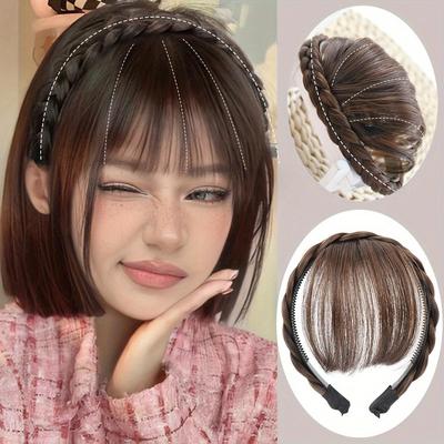 Fascia per capelli con frangia sintetica 1 pezzo, frangia anteriore per capelli, extension per capelli, fascia per capelli sintetica per donne