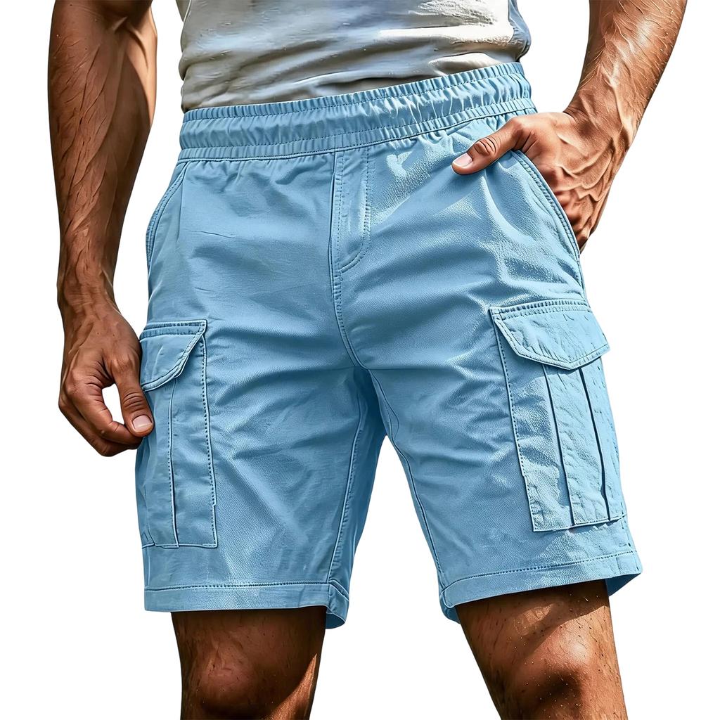 Pantaloncini Cargo Casual Leggeri da Uomo Vita Elastica Design Multi Tasche Tessuto Resistente Cavallo da Cinque Pollici Pantaloncini Estivi