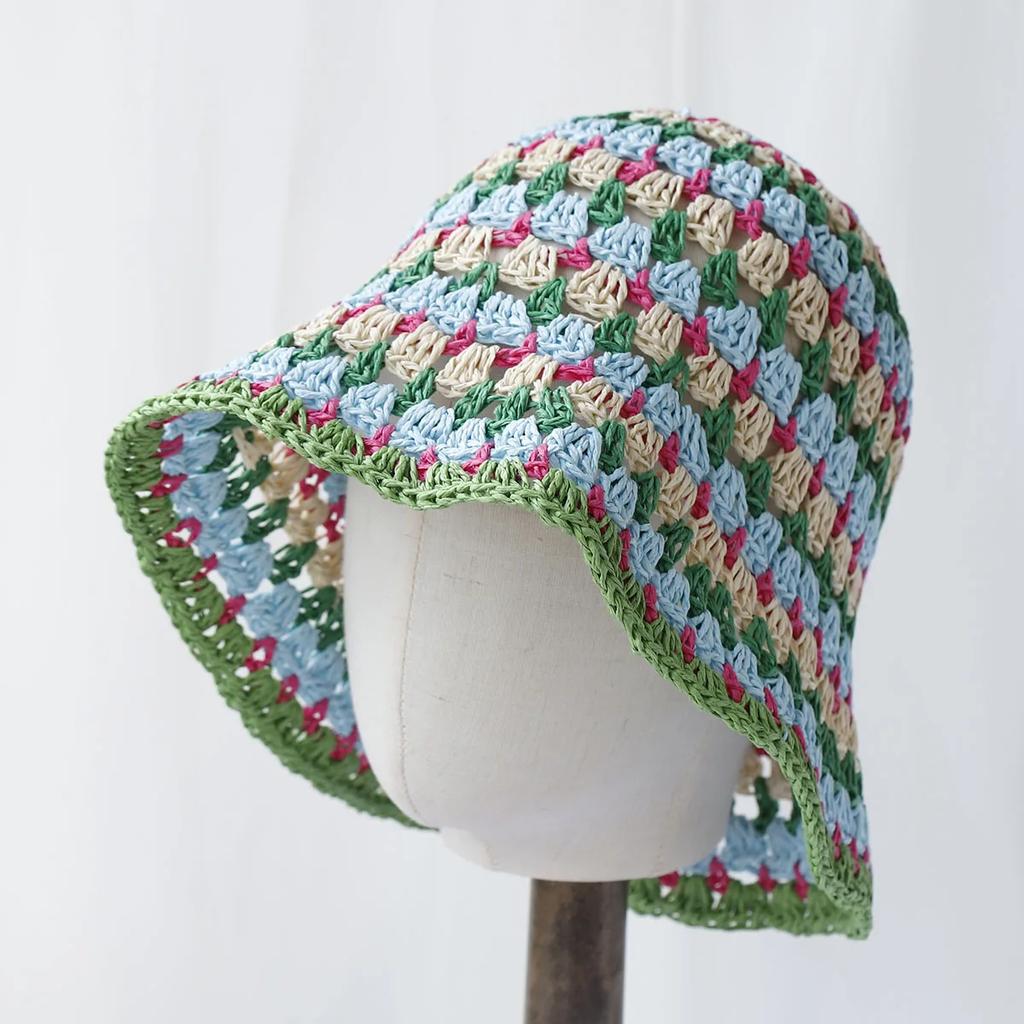 2025 New Fashion Style Bucket Hat Multicolor Foldable Sun Crochet Hat For Beach, Travel And Vacation Handmade Straw Hat