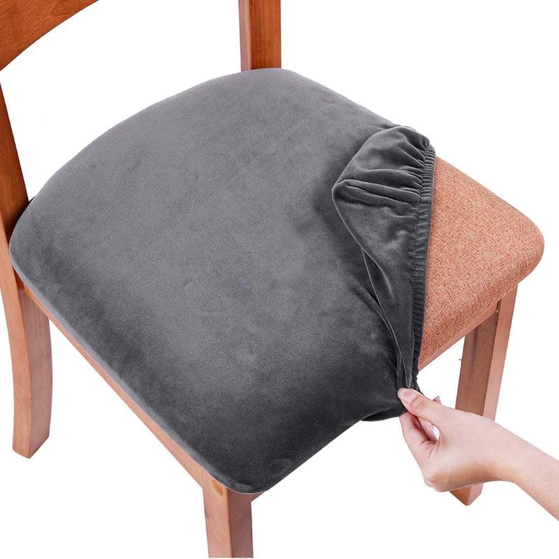 Real Soft Velvet Spandex Dining Room Chair Seat Covers Removable Washable Elastic Upholstered Cushion Slipcover