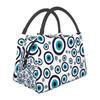 Mati Evil Eye Glass Sky Blue Meandros Patterns Resuable Lunch Box Multifunction Bohemian Cooler Thermal Food Insulated Lunch Bag