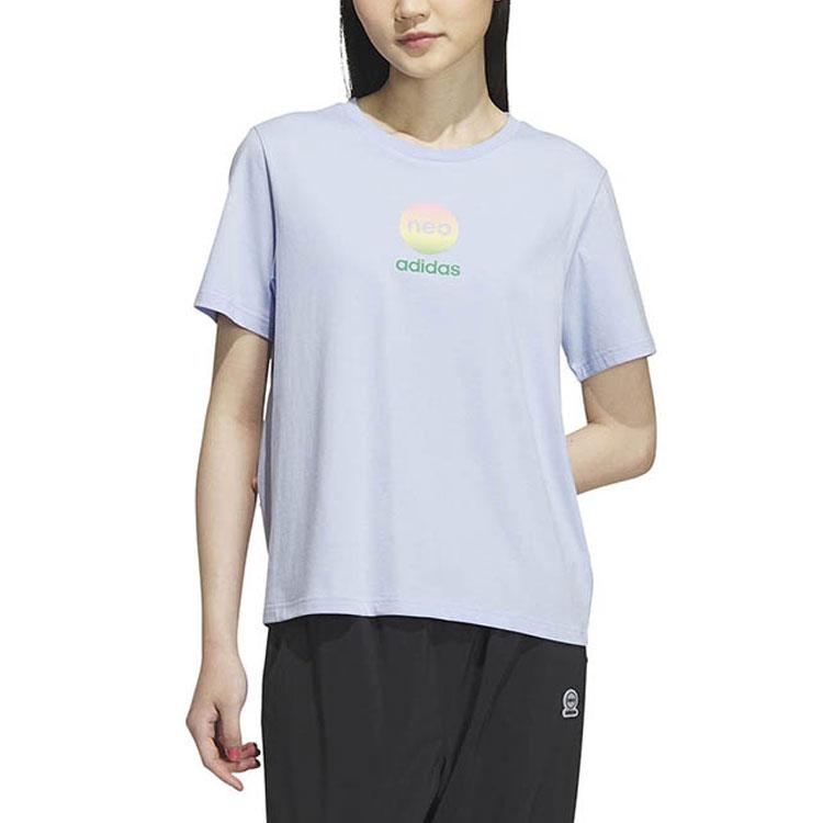 Adidas Neo Alphabet Logo Print Round Neck Short Sleeve T-Shirt Women Tops Blue IP3876
