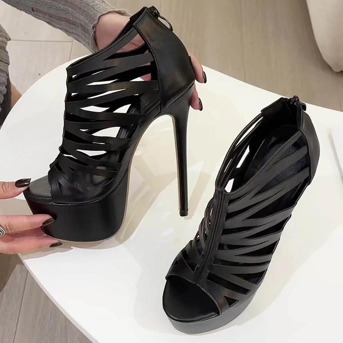 

Eilyken Design Style Narrow Band Ultra Stiletto High Heels Zipper Sandals Women Platform Peep Toe Nightclub Shoes Sexy Pumps 35
