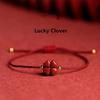 Natural Purple Cinnabar Lucky Clover Handmade Red Rope Lucky Bangle Women Men Lucky Bracelet Size Adjust