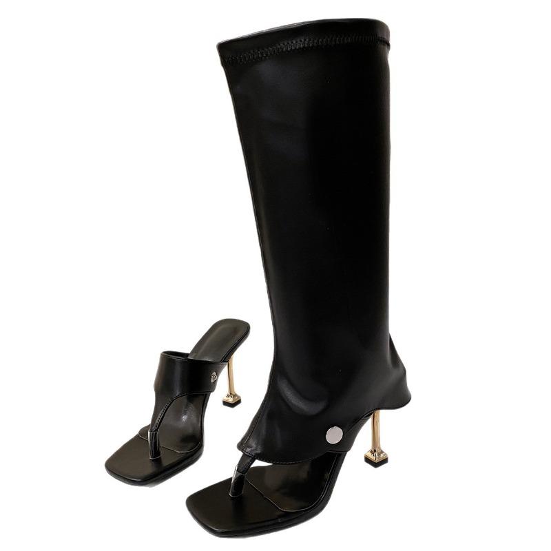 Plus-size High-heeled Sandals for Women 2025 Fall 2025 New Two-wear Spaghetto Clip-toe Square-toe Sandals