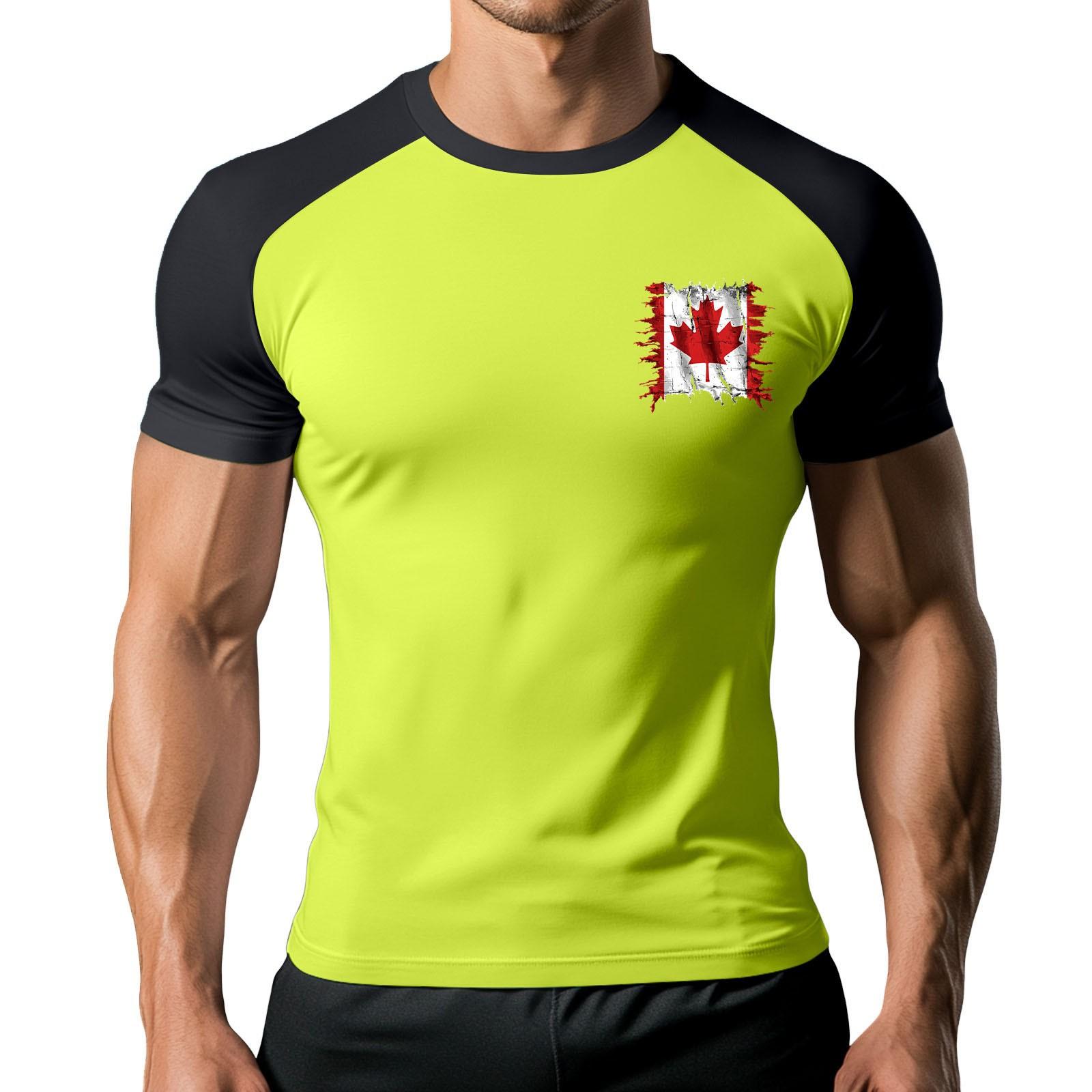 Мужская модная спортивная футболка с коротким рукавом и принтом контрастного цвета XL жёлтый