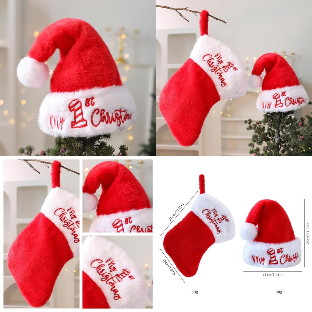 Holiday Christmas Plush Sock And Hat Set For Christmas Tree Ornaments And Gifts