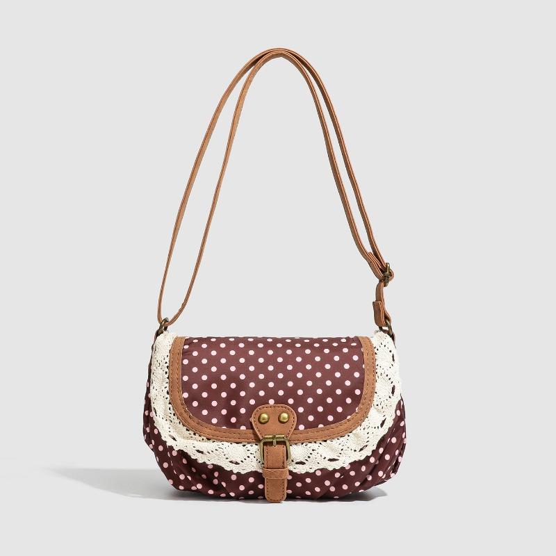 

Ретро холщовая сумка в горошек с кружевным узором, сумка через плечо