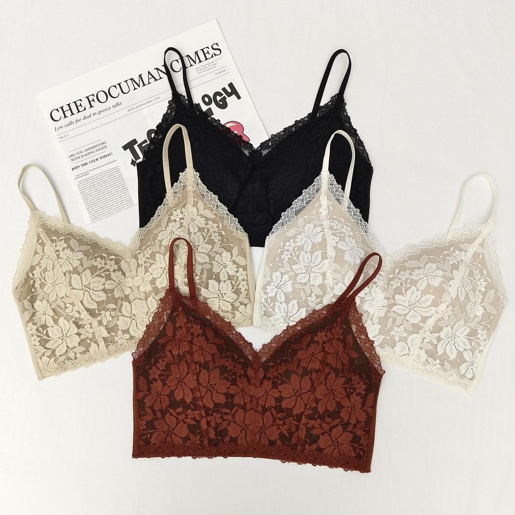 Women's French Triangle Lace Camisole Bra with V-Neck and Beautiful Back Design