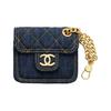 23S Double You Quilted Chain Denim Gold Logo Pendant Bag Coin Purse Headphone Bag Women Bags Blue AP3355-B10903-NN574