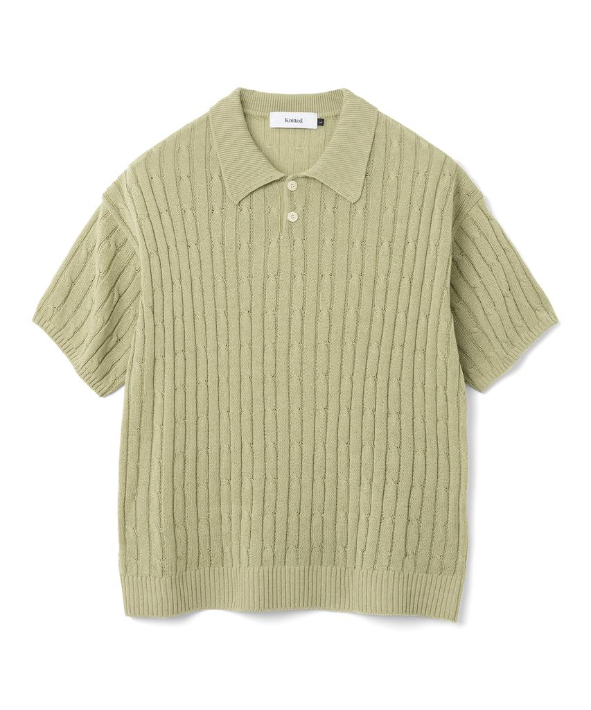KNITTED Linen Cable Collar Half Knit Sage Green
