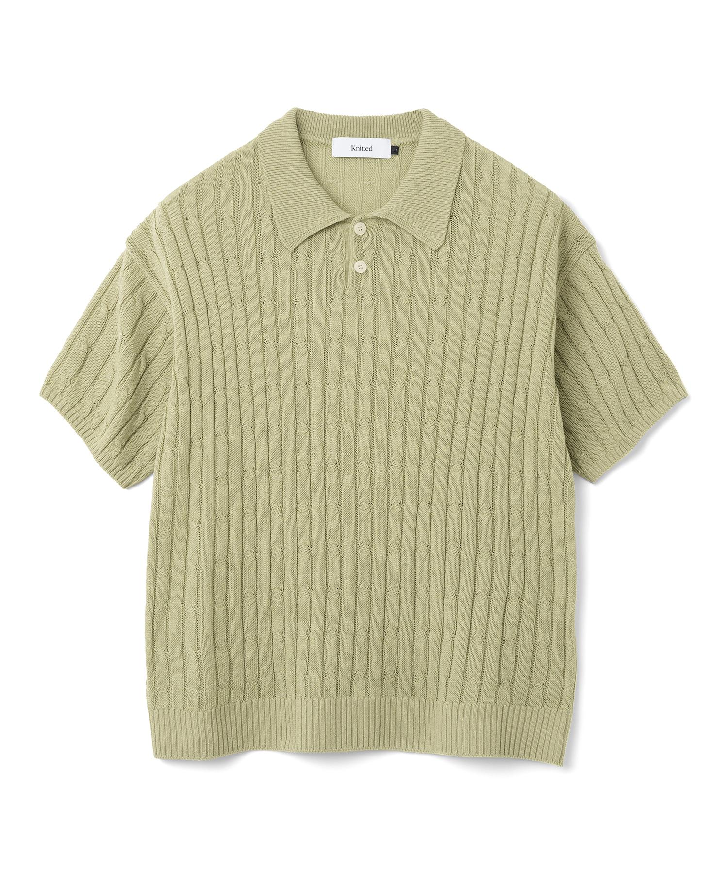 Nitied Linen Cable Collar Half Knit Sage Green L