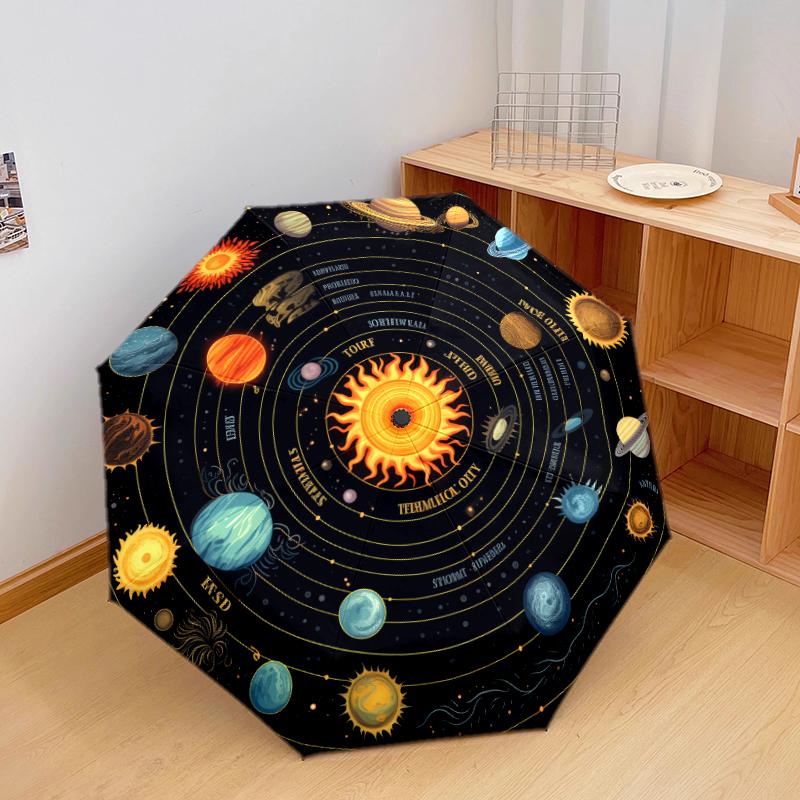 1 st Automatiskt Fällbart Paraply - Planet Sol Mönster, Bärbar & Hopfällbar Design med 8 Revben, Julklappar Födelsedagspresenter
