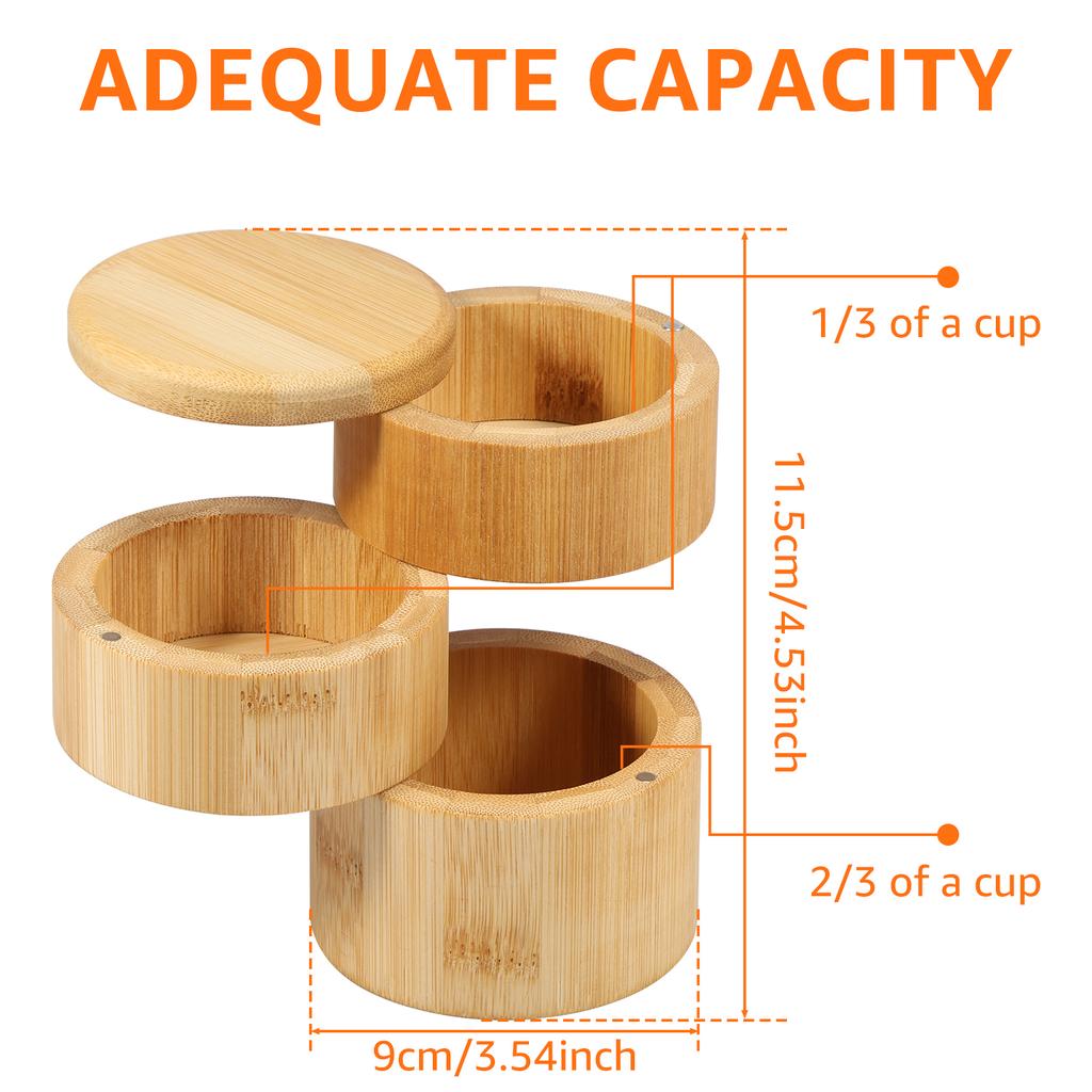3Tier Salt Box Spice Jar Kitchen Seasoning Jar Bamboo Pepper Container Jar with Magnetic Lid Candy Earring Jewelry Salt Storage