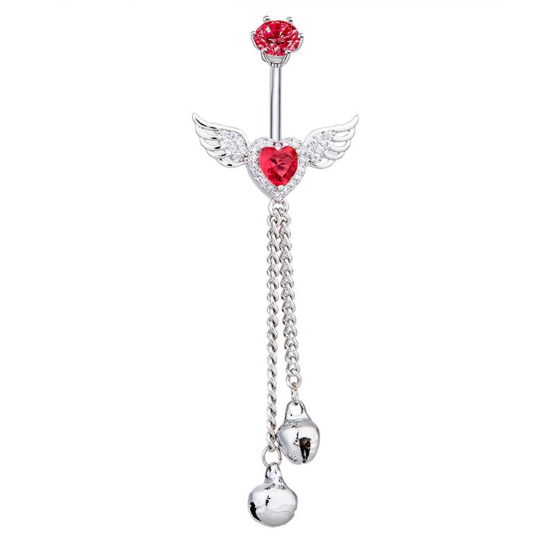 Wing Heart Belly Button Rings Shiny Inlay Dangle Hypoallergenic Steel Navel Piercing For Beach Parties Daily Wear