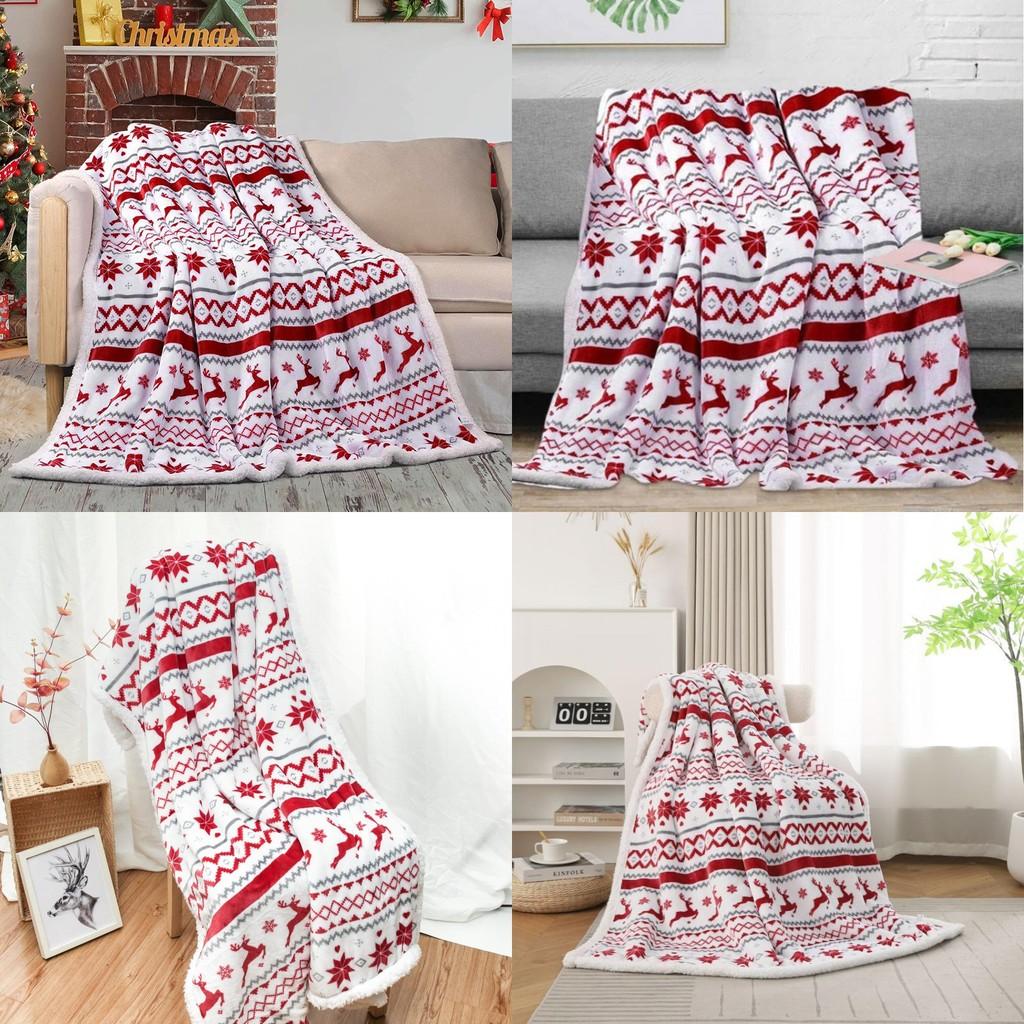 Christmas Plush Blanket With Snowflake And Reindeer Print For Home Decor