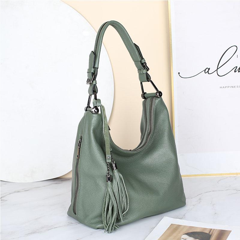 

2025 New Women s Genuine Leather Cowhide Shoulder Bag with Tassel