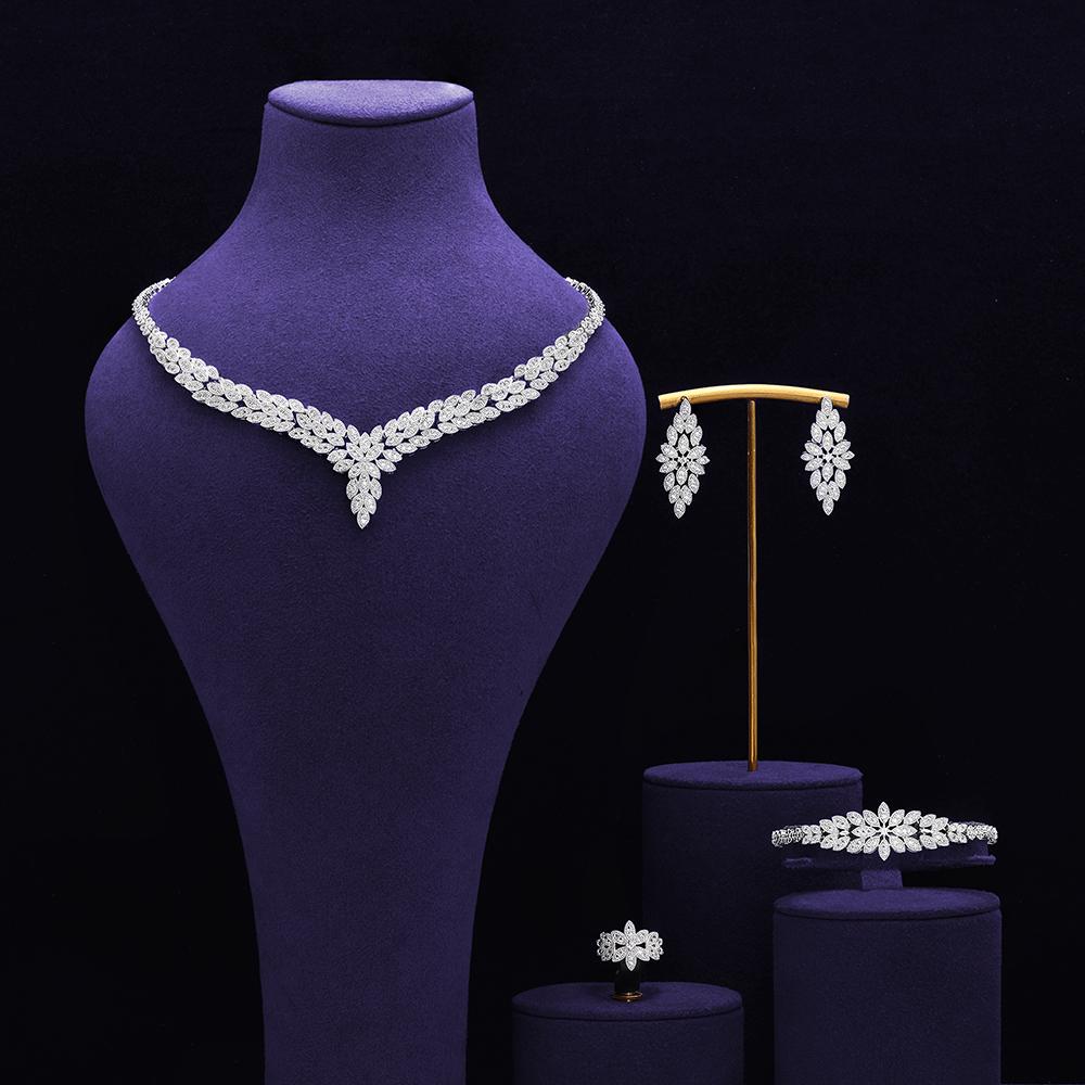 Sada svatebních šperků pozlacená bílým zlatem Svatební party Náhrdelník Šperky Sady Módní Dámské Doplňky
