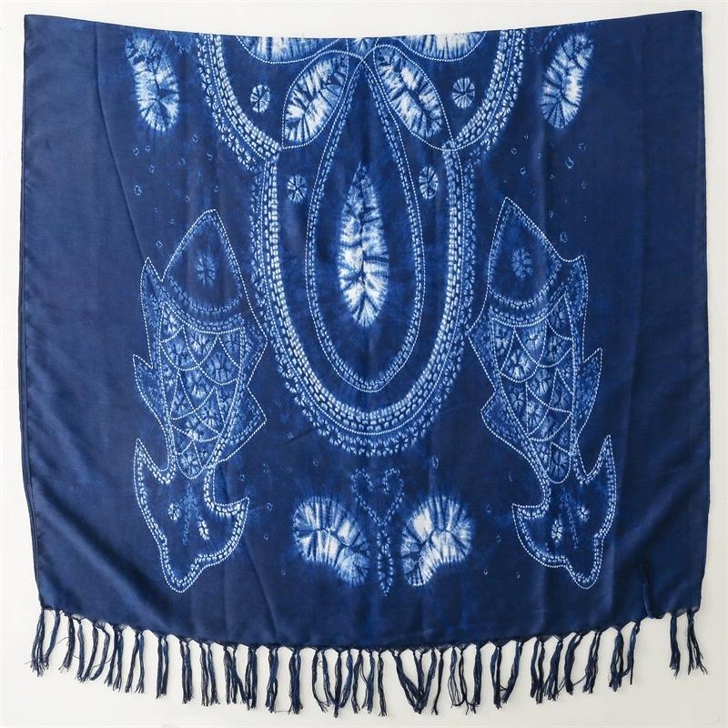 New Ethnic-Style Tie-Dye Colorized Blue-And-White Cotton And Linen Scarf Travelling Shawls For Women