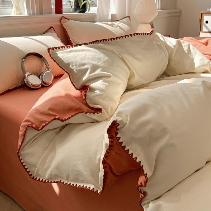 Sleep grid minimalist Nordic style cotton brushed shell edge series four piece set