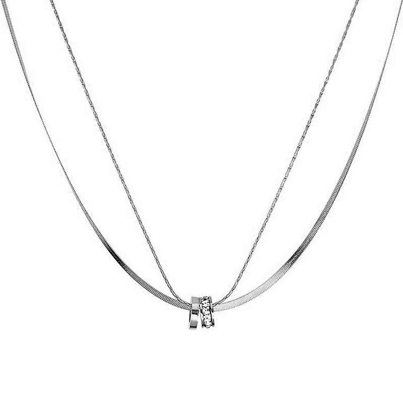 Cross Hot Selling Slim Waist Internet Celebrity Titanium Steel Double Layer Lucky Necklace - Colorfast Clavicle Chain for Versatile Style