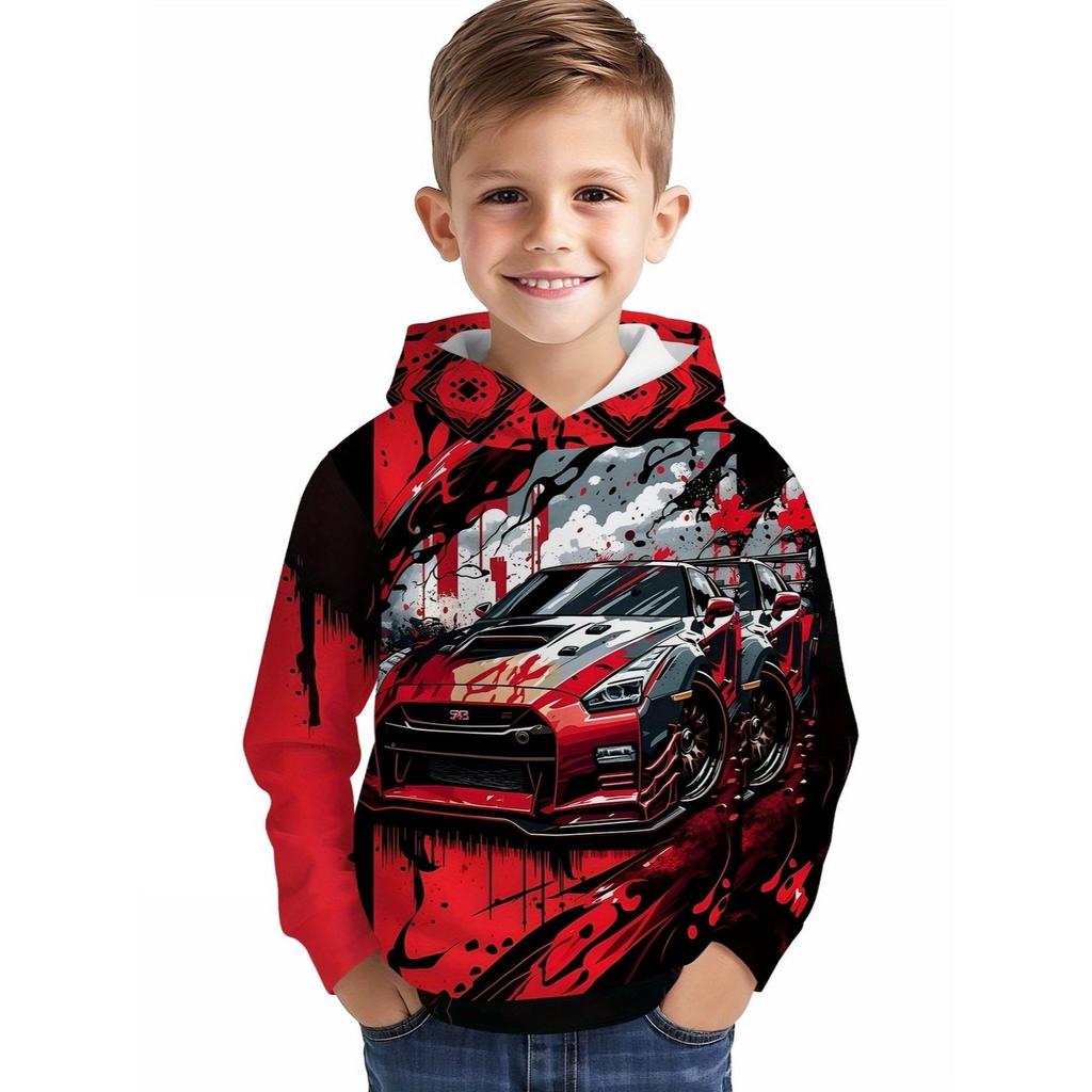 3D Digital Printing "graffiti Street Sports Car Art Passion" Pattern Hoodie Fashion Trend Casual Children's Clothing
