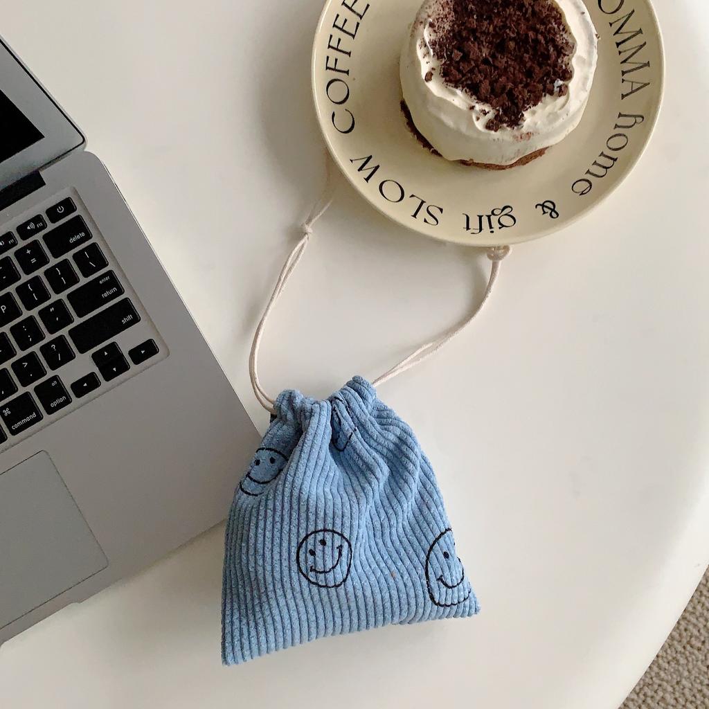 Cute Floral Corduroy Small Coin Purse Drawstring Bag Handbags Woman Jewelry Lipstick Cosmetic Tote Rope Storage Pouch String Bag