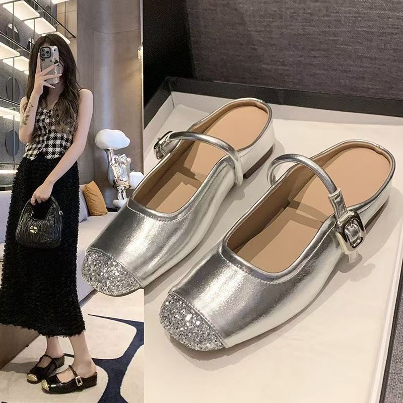 Wear silver French one-pedal single shoes 2025 new inner height-increasing cool slippers women's summer bag head half slippers tide