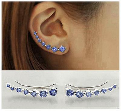 1Pair CZ Bold Curved Cartilage Earring Fashion Statement Ear Sweep Square Ear Climbers Jewelry
